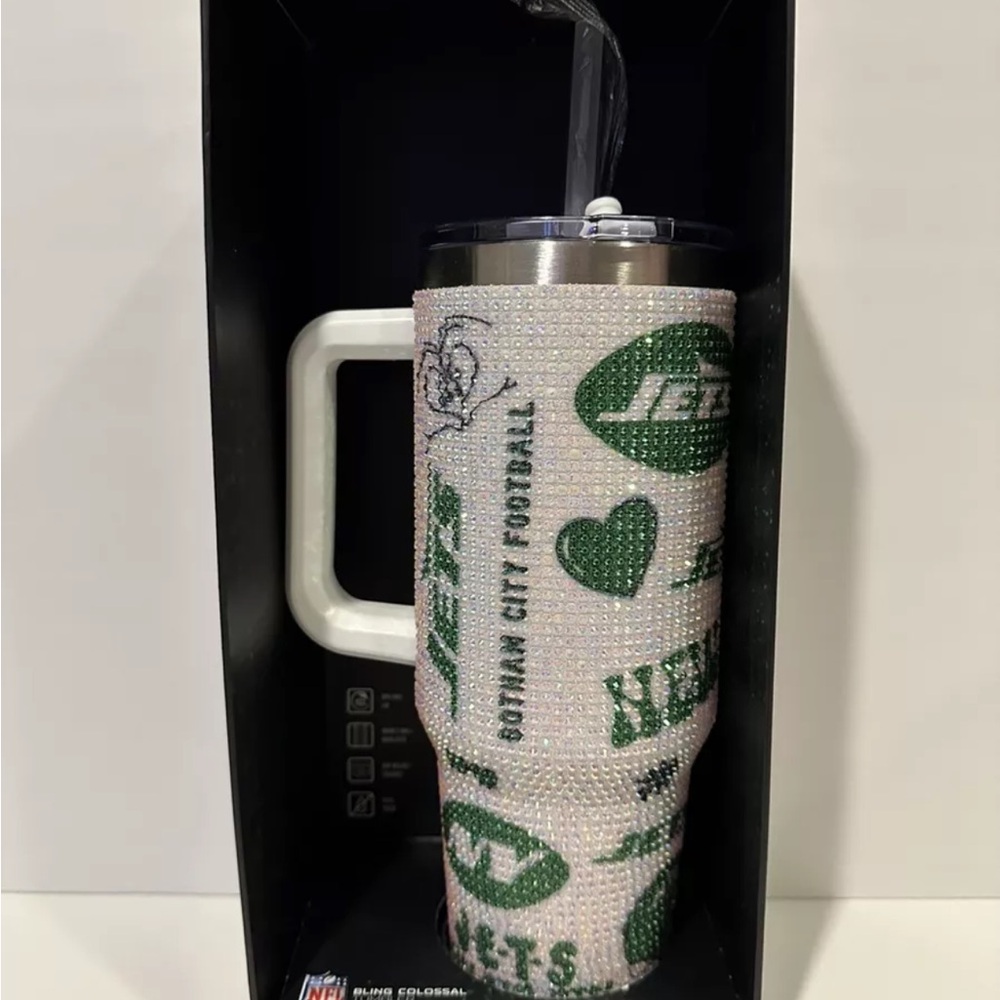 NFL Jets Rhinestone Tumbler with Straw